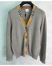 Burberry Women's Check Trim Wool Cardigan Gray