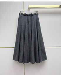 Christian Dior Women's High-Waisted Drawstring Pleated Midi Skirt Gray