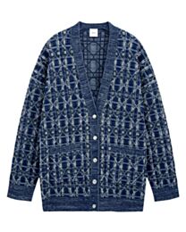 Christian Dior Women's Relaxed-Fit Cannage Knit Cardigan Blue