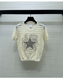 Christian Dior Women's Embroidered-Letter Short-Sleeve Knit Top Cream