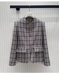 Chanel Women's Logo-Button Houndstooth Wool-Blend Coat Gray