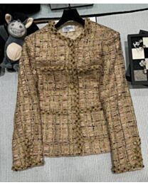 Chanel Women's Tweed Jacket With Woven Fringe Coffee