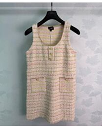 Chanel Women's Sleeveless Tweed Dress Cream