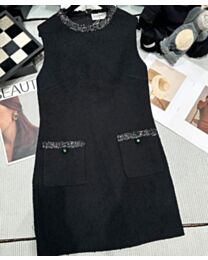 Chanel Women's Sequin-Trimmed Tweed Sleeveless Dress Black