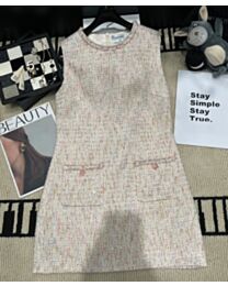 Chanel Women's Sleeveless Tweed Dress Cream