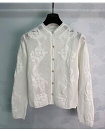 Chanel Women's Openwork Floral-Patterned Knit Cardigan White