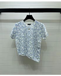 Chanel Women's Short-Sleeved Knit Top With A Diamond Pattern Blue
