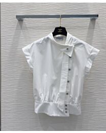 Chanel Women's Short-Sleeve Top With Letter Buttons White