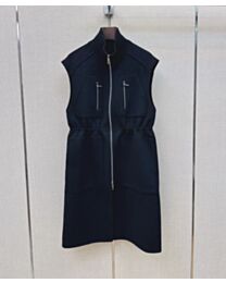 Hermes Women's Long Sleeveless Vest With Stand Collar And Front Zipper Black