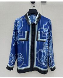 Hermes Women's Printed Silk Twill Shirt Blue