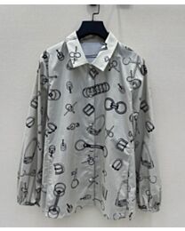 Hermes Women's Printed Cotton Jersey Shirt Gray