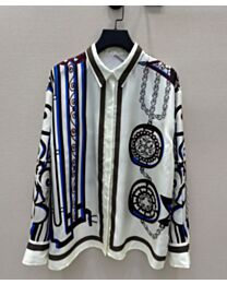 Hermes Women's Pure Silk Shirt With Chain And Geometric Print Cream