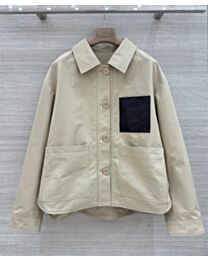 Loewe Women's Cotton Utility Jacket With Leather Trim Apricot