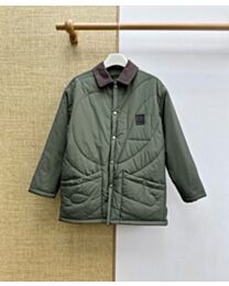 Loewe Women's Corduroy-Panelled Collared Quilted Jacket Green