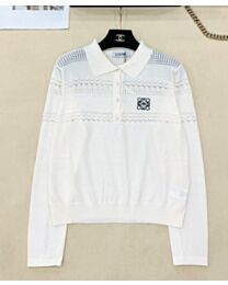 Loewe Women's Embroidered Long-Sleeve Knit Polo Shirt White