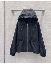 Louis Vuitton Women's Monogram Patterned Hooded Waterproof Jacket Black
