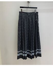 Louis Vuitton Women's Monogram Striped Pleated Maxi Skirt Black