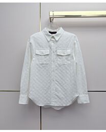 Louis Vuitton Women's Long-Sleeve Shirt With Monogram Embossing And Dual Pockets White