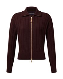 Louis Vuitton Women's Ribbed-Knit Zip-Up Cardigan Coffee