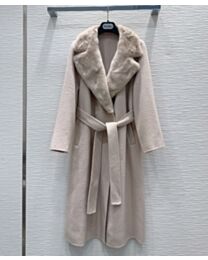Max Mara Women's Long Belted Coat With Fur Collar Cream