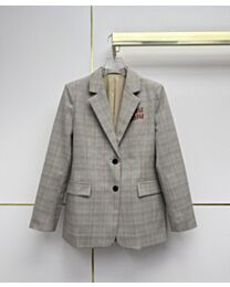 Miu Miu Women's Letter-Embroidered Plaid Blazer Gray