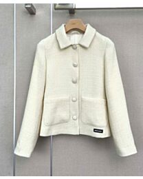 Miu Miu Women's Cropped Tweed Jacket With Lapel Cream