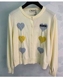 Miu Miu Women's Embroidered Crew-Neck Knit Cardigan Cream