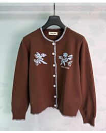 Miu Miu Women's Embroidered Knit Cardigan Mauve