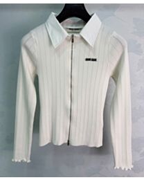 Miu Miu Women's Ribbed Knit Zip-Up Cardigan White