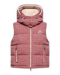 Moncler Women's Niverolle Checked Wool-Blend Down Vest Red