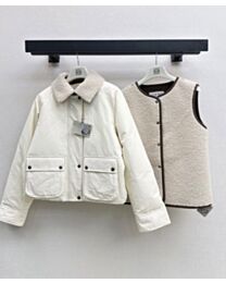 Moncler Women's Cropped Jacket With A Shearling-Style Collar Cream