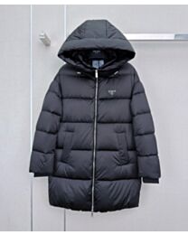 Prada Women's Mid-Length Hooded Down Jacket Black