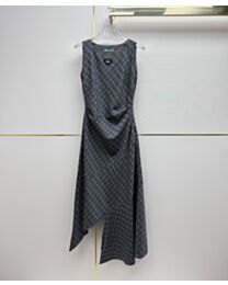 Prada Women's Irregular Plaid Sleeveless Dress Gray