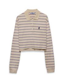Prada Women's Striped Cotton Pique Long-Sleeve Polo Shirt Apricot