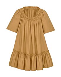 Saint Laurent Women's Pure Cotton Ruffled Dress Coffee