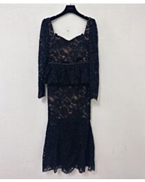 Self-Portrait Women's Long-Sleeve Lace Mermaid Dress Black