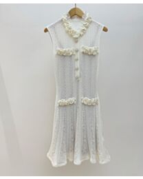 Self-Portrait Women's Tweed Chain-Detail Midi Dress Cream