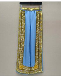 Versace Women's Vine-Print Silk Wide-Leg Trousers Yellow