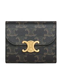 Celine Celine Triomphe Small Flapped Wallet With Logo Print 10D782 Coffee