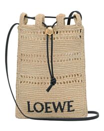 Loewe Raffia Drawstring Handbag Apricot