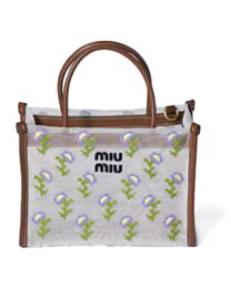 Miu Miu Embroidered Mesh Top-Handle Bag 5BA310 Coffee 