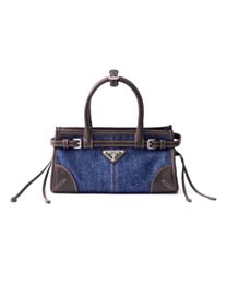 Prada Bonnie Small Denim And Leather Handbag 1BA486