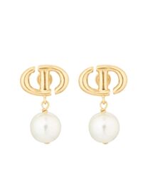 Christian Dior Women's CD Navy Earrings Golden