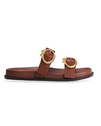 Christian Dior Women's Medaillon Buckle Slide Cognac