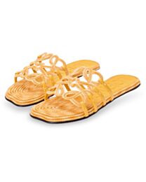 Loewe Women's Petal Anagram Slide In Embroidered Canvas Yellow