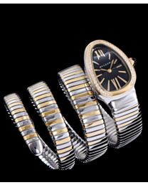 Bvlgari 18ct pink-gold, stainless steel and diamond watch Black