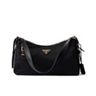 Prada Aimee Large Re-Nylon And Leather Shoulder Bag With Padlock 1BC232 Black