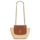 Saint Laurent Mini Manon In Raffia And Aged Vegetable-Tanned Leather Coffee