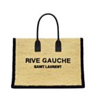 Saint Laurent Rive Gauche Tote Bag In Raffia And Leather Apricot