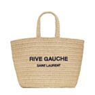 Saint Laurent Rive Gauche Supple Tote Bag In Raffia Crochet Apricot